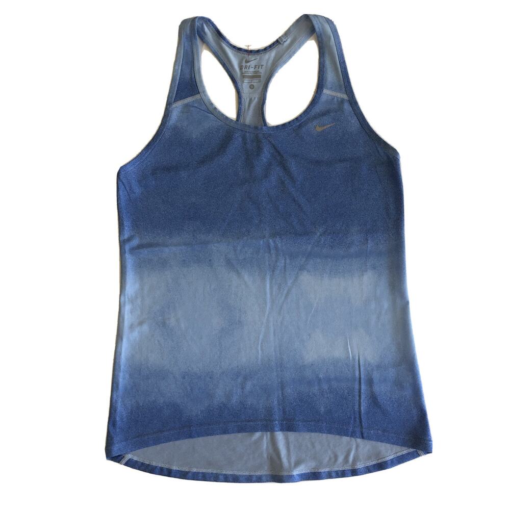 Nike Women’s Crossback Blue reflective swoosh Logo Tank Top Dri-fit Sz S